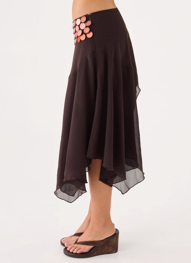 Alphia Beaded Midi Skirt - Chocolate
