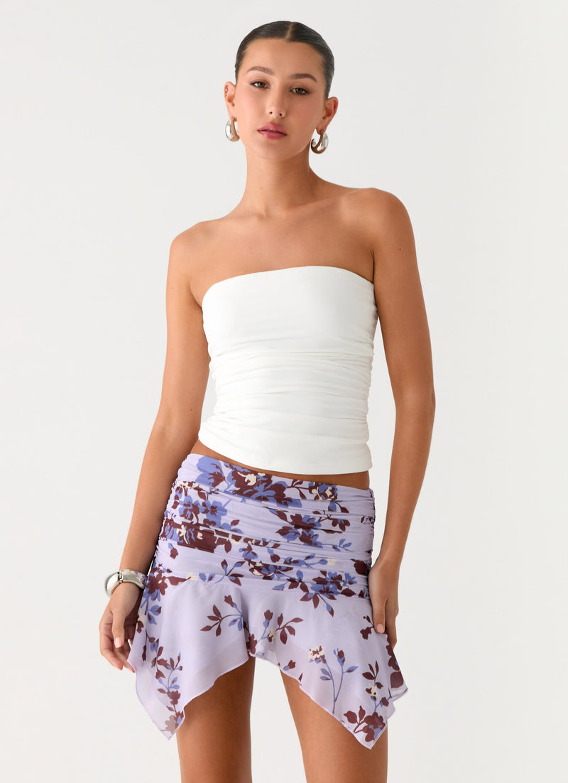 Altego Low Rise Hanky Mini Skirt - Antique Lilac Floral