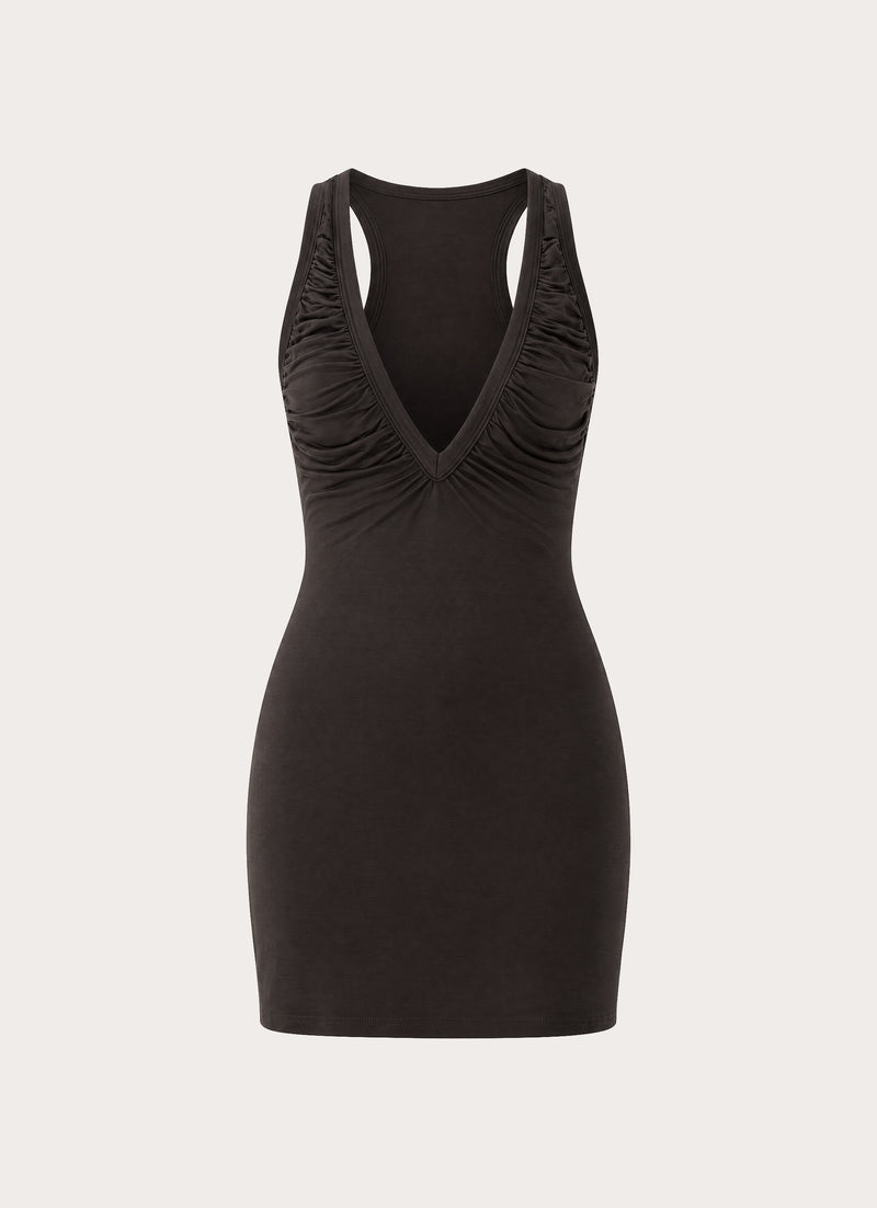 Amelina Ruched Mini Dress - Chocolate