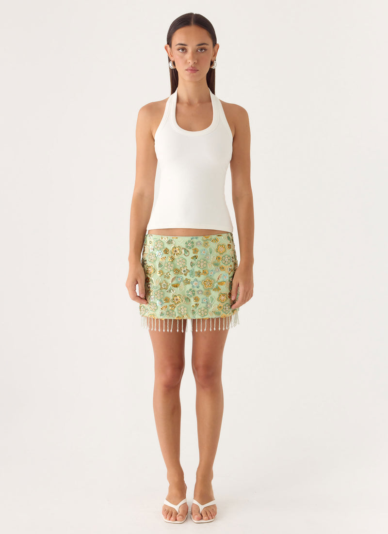 Bliss Beaded Mini Skirt - Lime