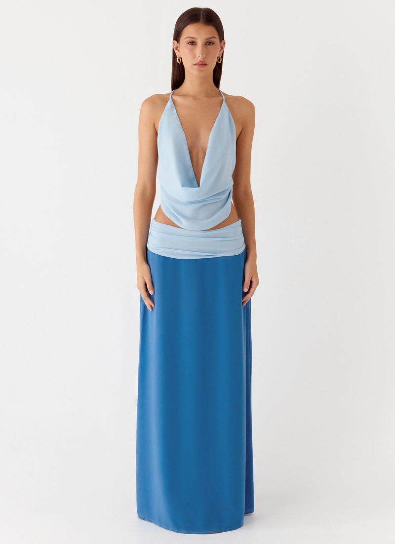 Blushing Bloom Maxi Skirt - Baby Blue