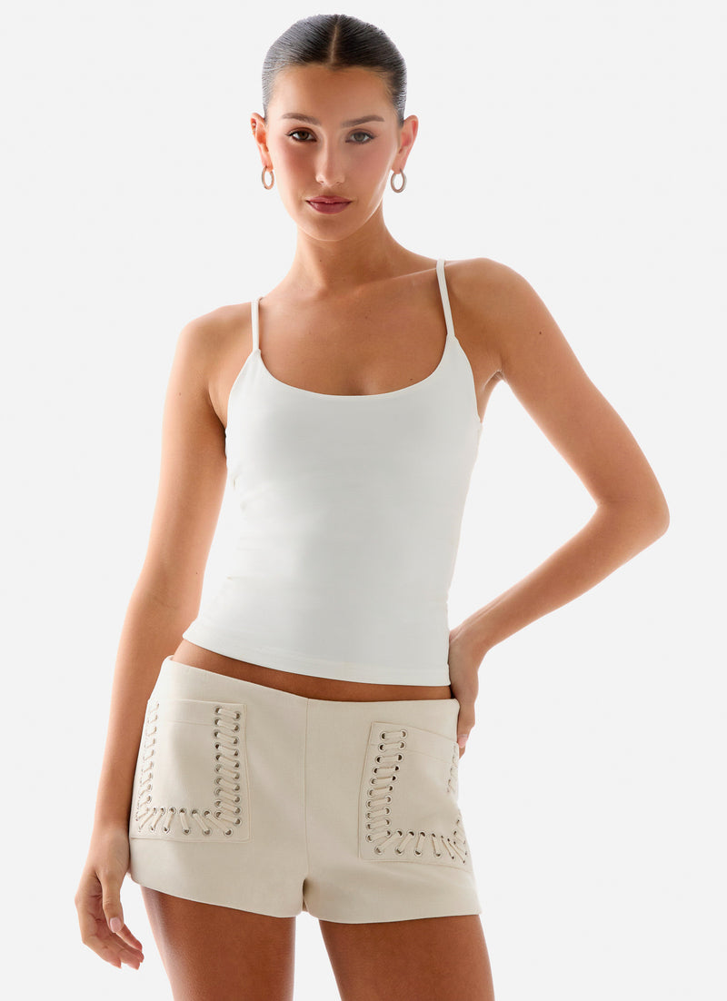 Candela Faux Suede Low Rise Mini Shorts - Ivory