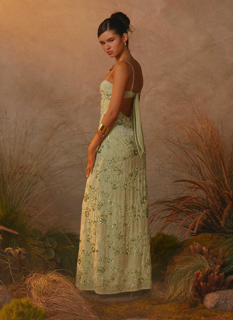 Celandine Beaded Maxi Dress - Lime