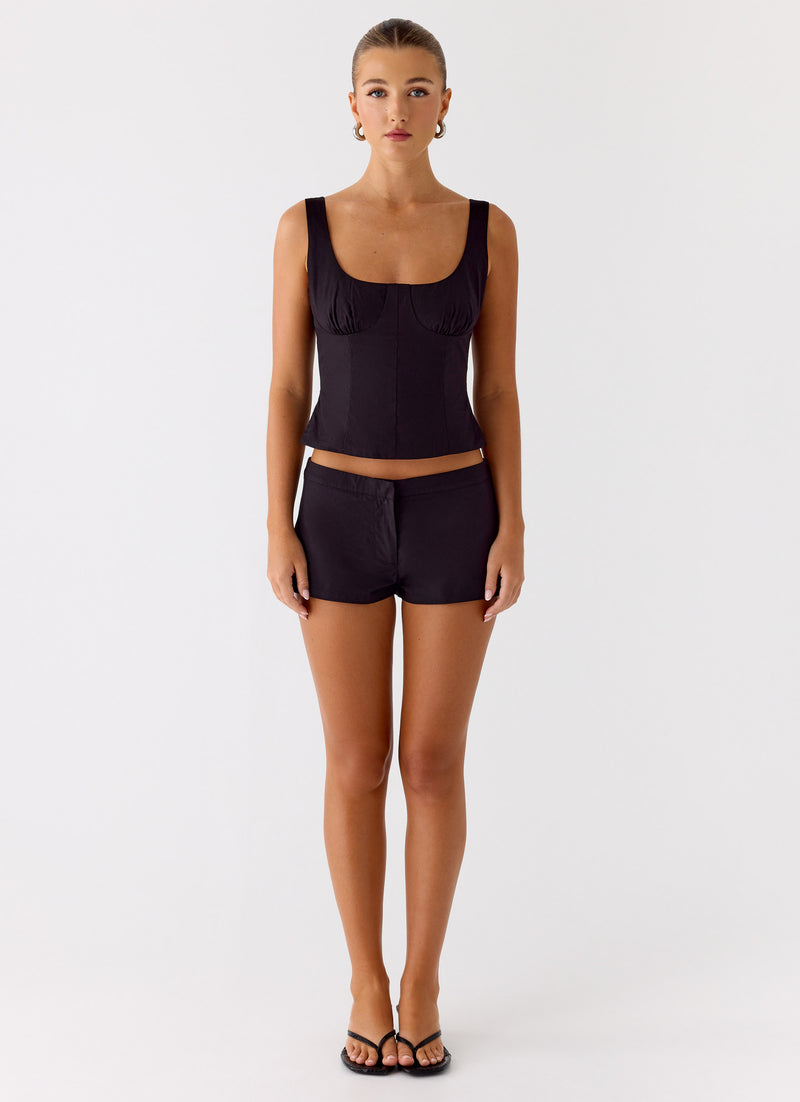 Coastline Cotton Bustier Top - Black