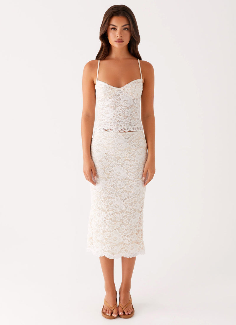 Crystal Clear Lace Midi Skirt - Ivory