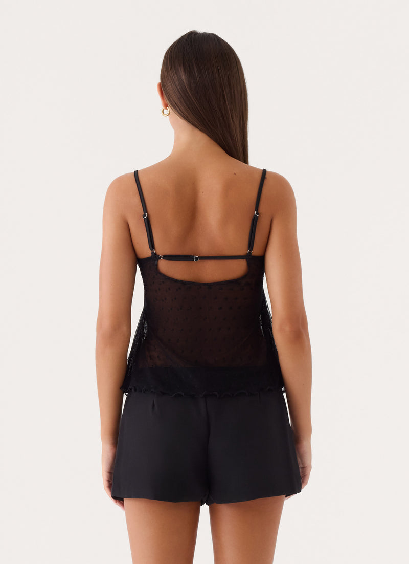 Elsie Mesh Polka Dot Top - Black