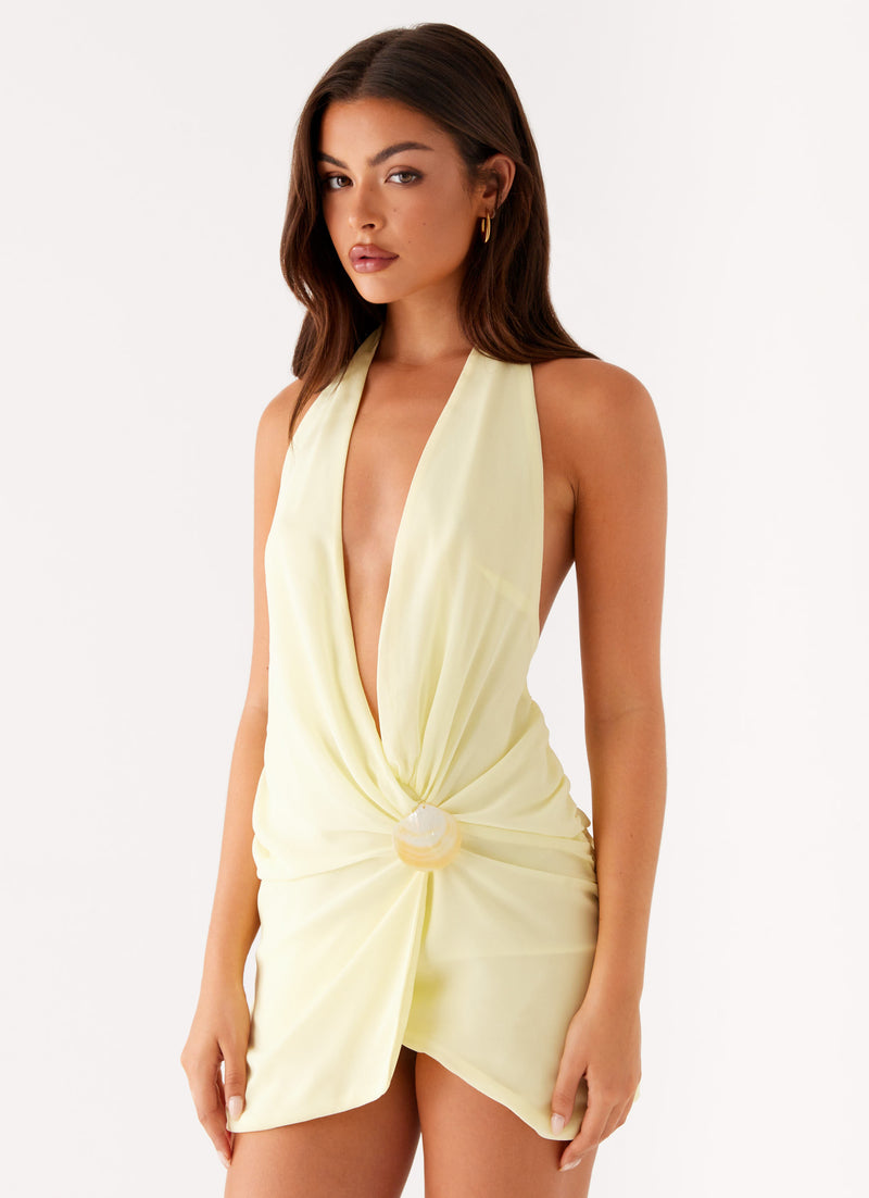 Elenora Plunge Scarf Mini Dress Yellow 5 Peppermayo