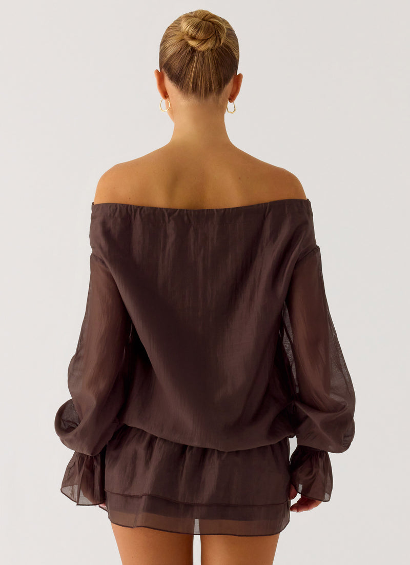 Elris Drop Waist Mini Dress - Cool Chocolate