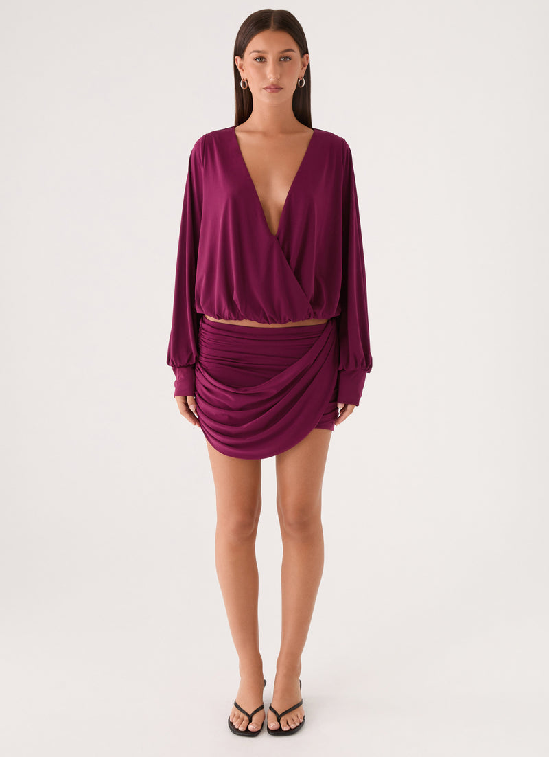 Ettah Wrap Mini Skirt - Plum