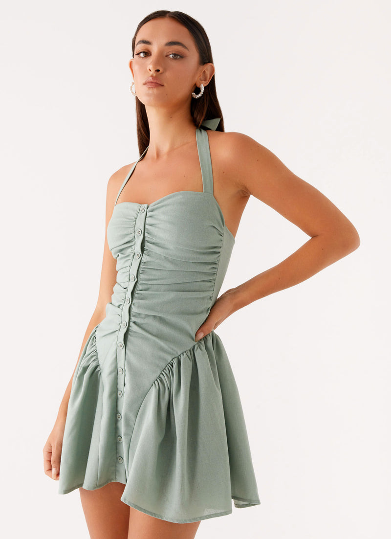Fable Mini Dress Sage 4 Peppermayo
