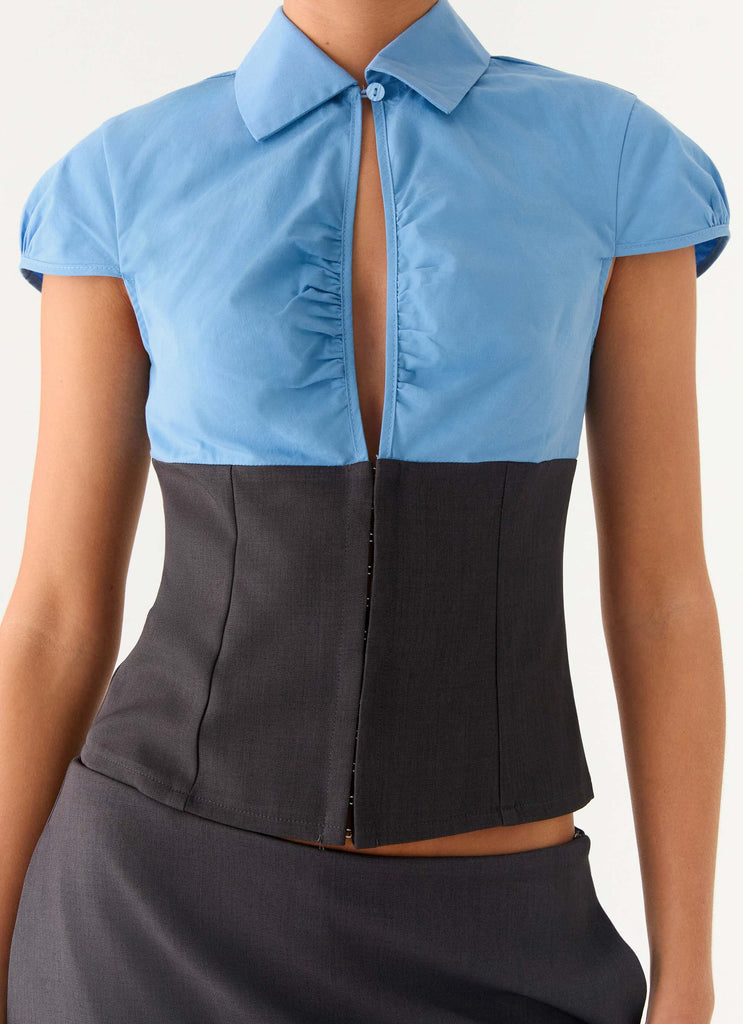 Harlee Poplin Suiting Top - Charcoal