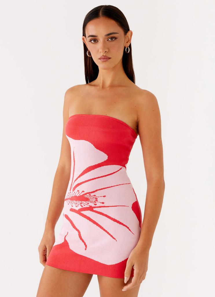 Kader Strapless Knit Mini Dress - Red Floral