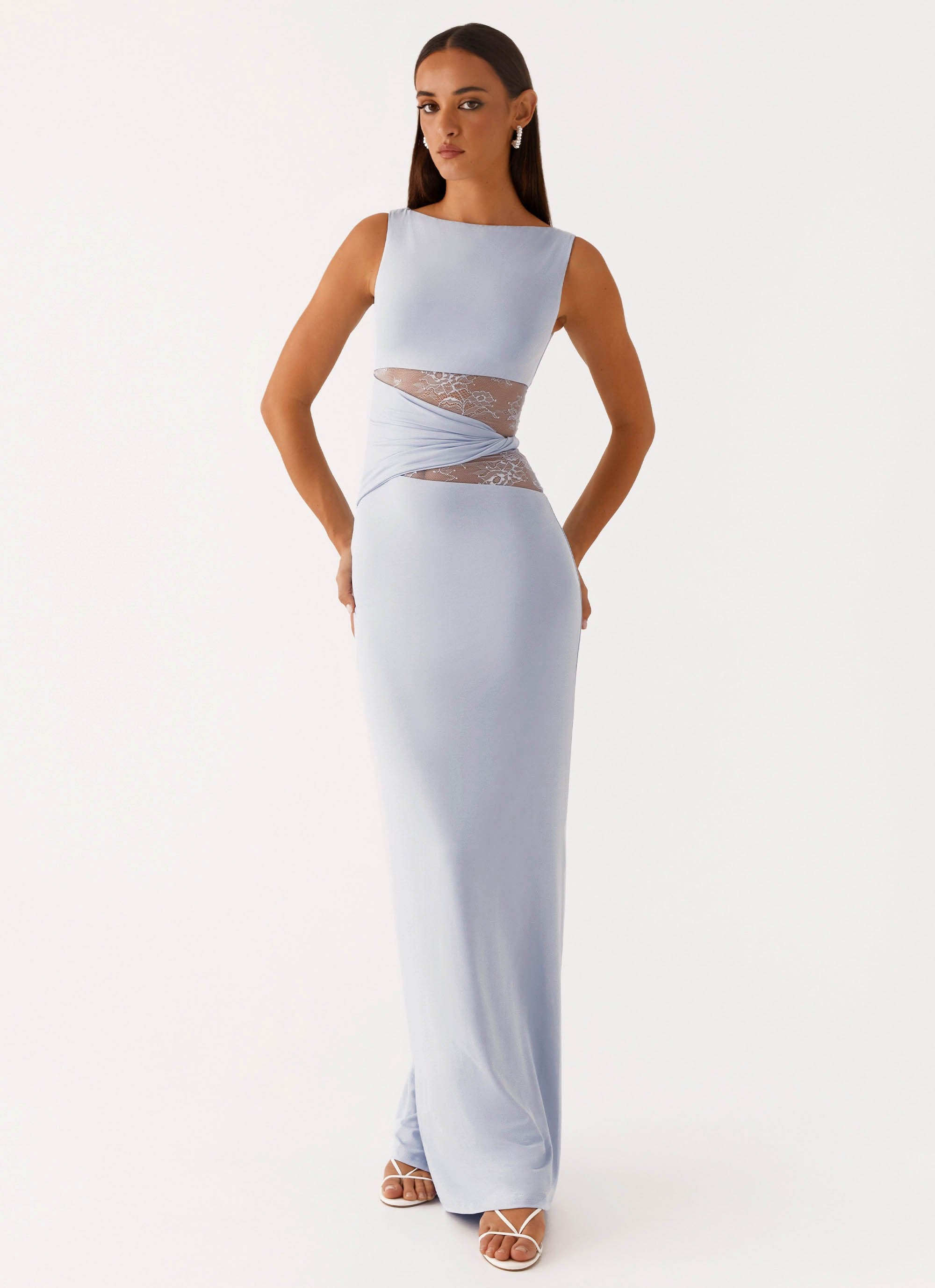 peppermayo blue dress Odette Satin Maxi creating a perfect balance of sophistication and edge Moraya Halterneck Maxi Dress -