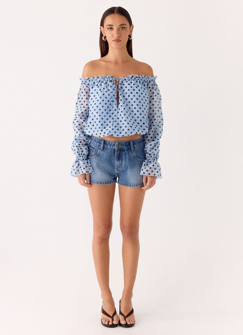 Kayda Low Rise Denim Shorts - Blue Wash