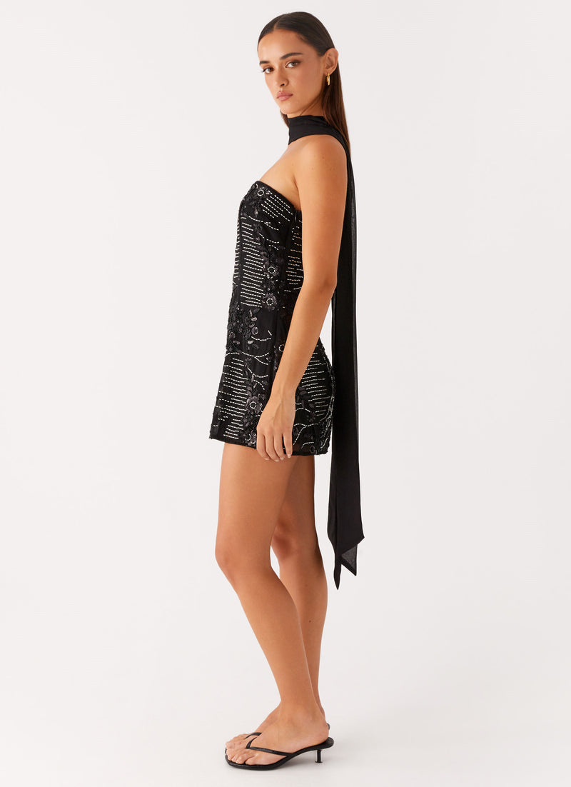 Kiesha Strapless Scarf Mini Dress - Black