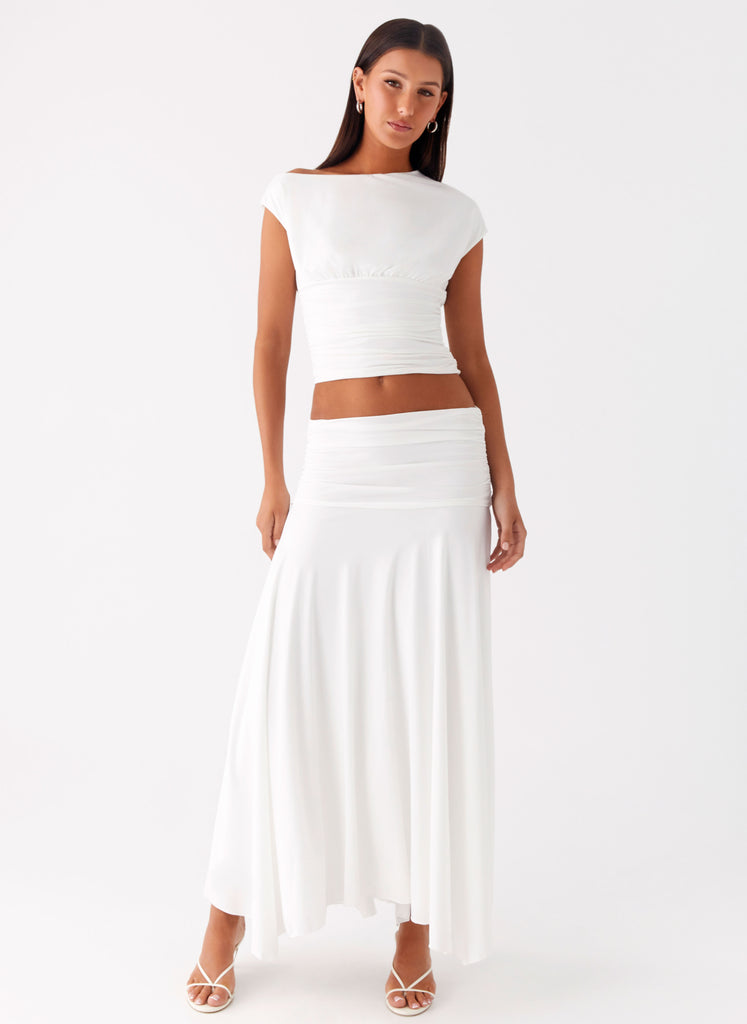 Liana Ruched Maxi Skirt - White