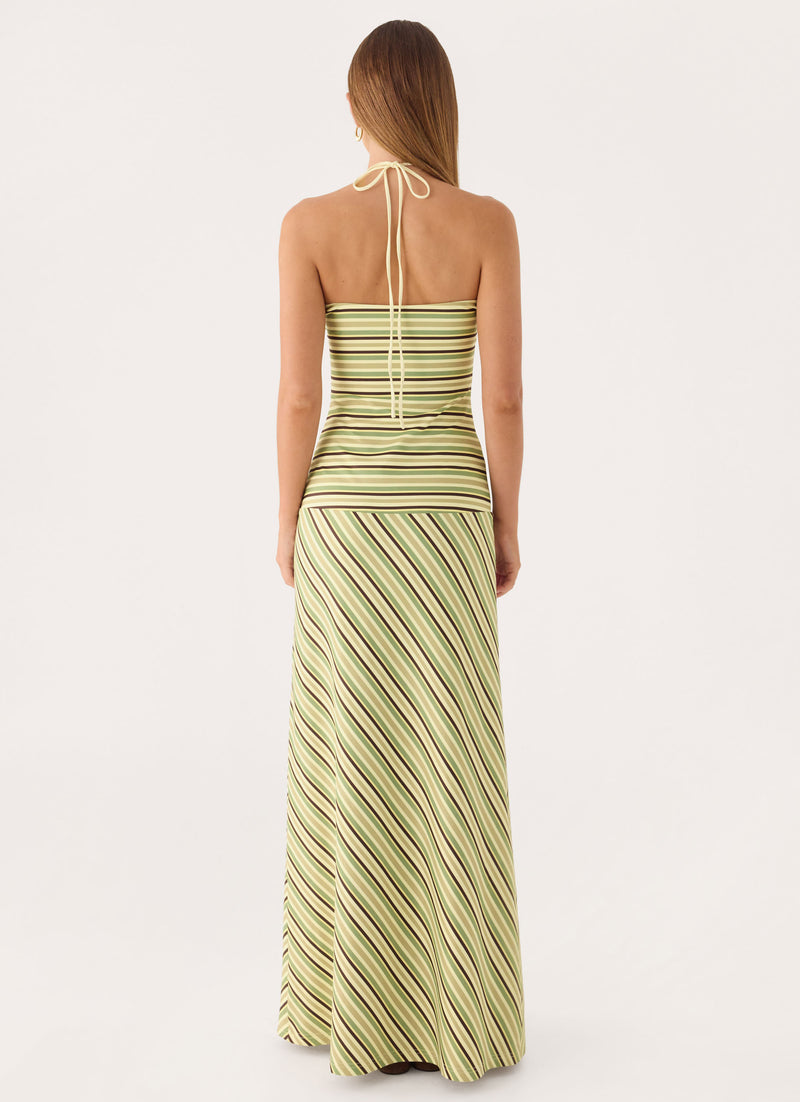 Marinah Halter Maxi Dress - Golden Kiwi Stripe