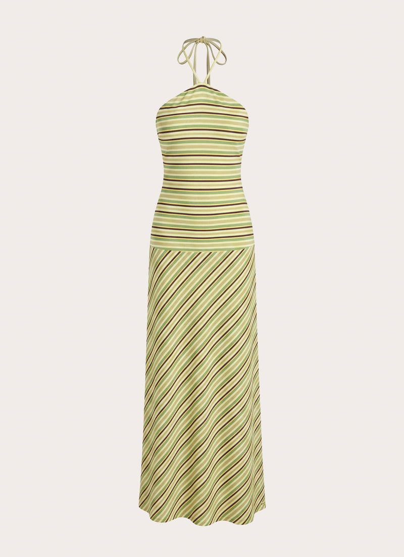 Marinah Halter Maxi Dress - Golden Kiwi Stripe