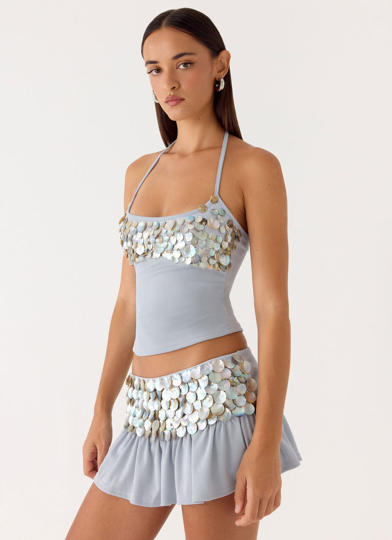 Merinda Halter Top - Misty Blue