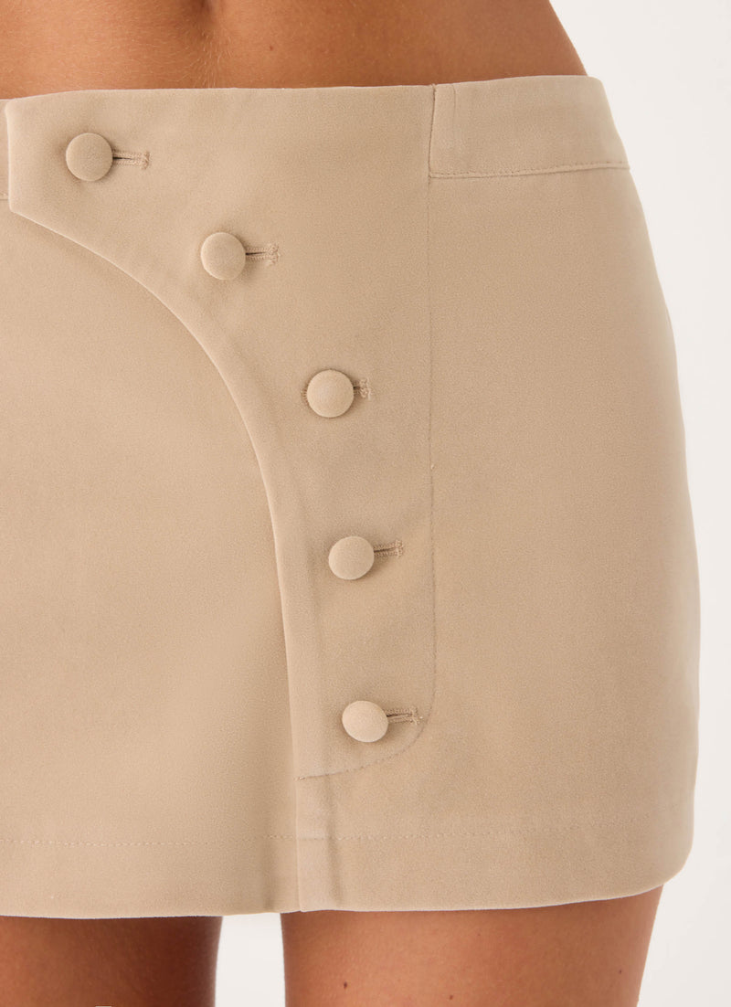 Milae Faux Suede Micro Mini Skirt - Beige