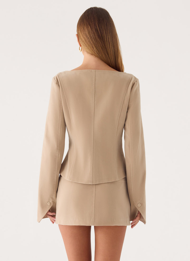 Milae Faux Suede Asymmetrical Jacket - Beige