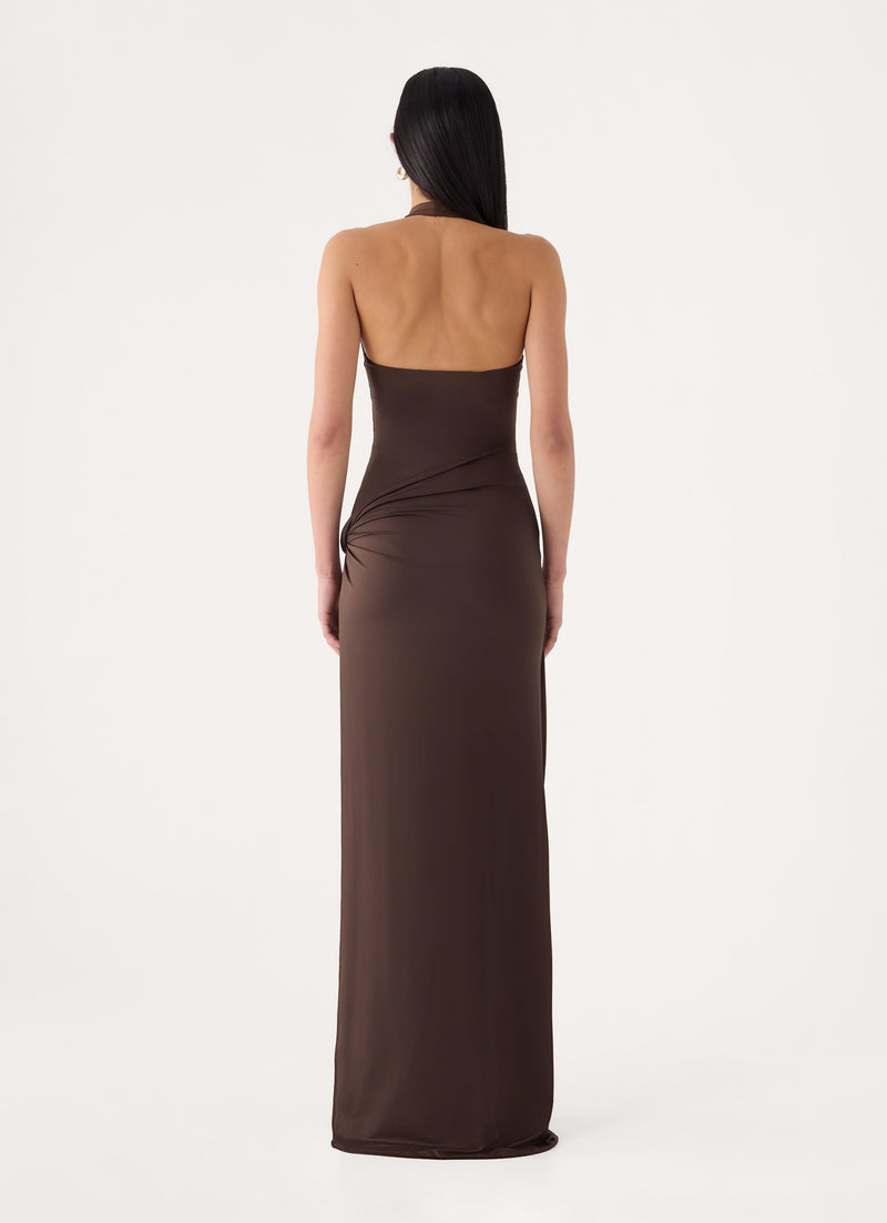 Mokono Halter Wrap Maxi Dress - Chocolate