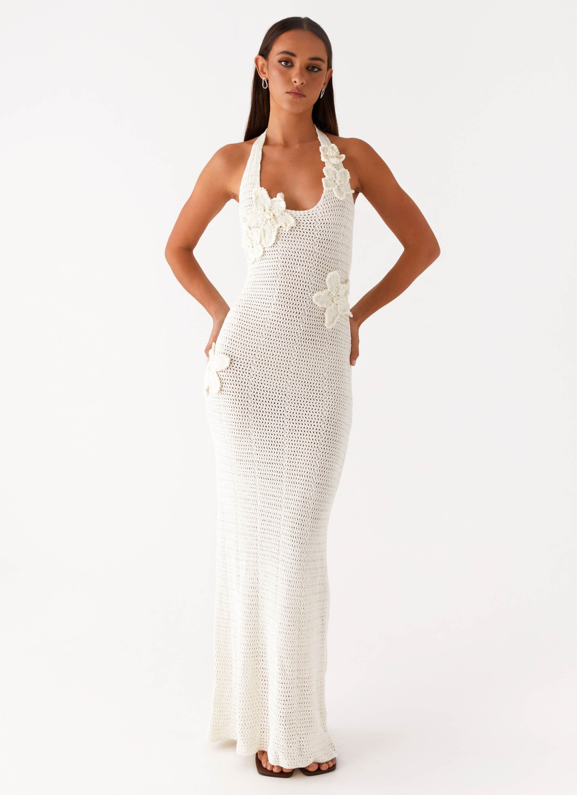 Novalee Flower Crochet Maxi Dress Ivory – Peppermayo