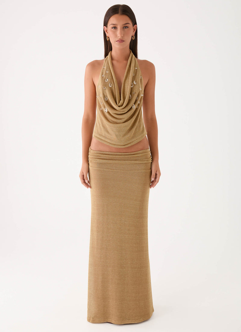 Olyssia Shimmer Maxi Skirt - Shimmer Gold