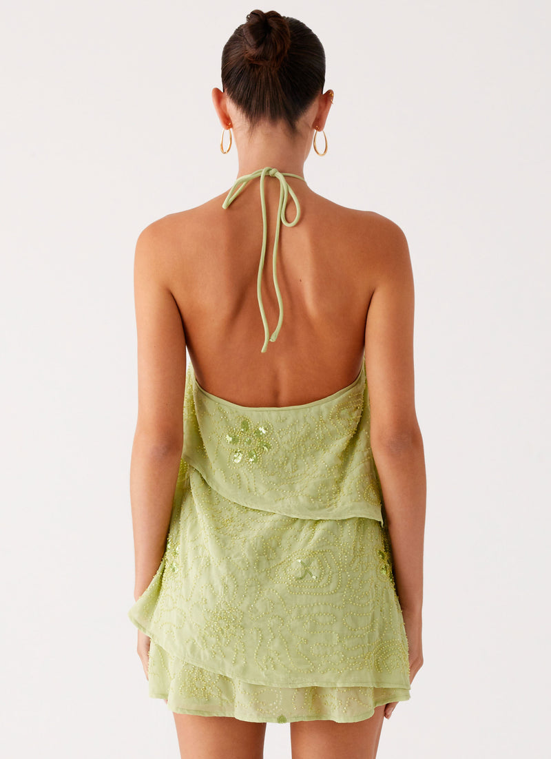 On The Go Beaded Mini Dress - Mint
