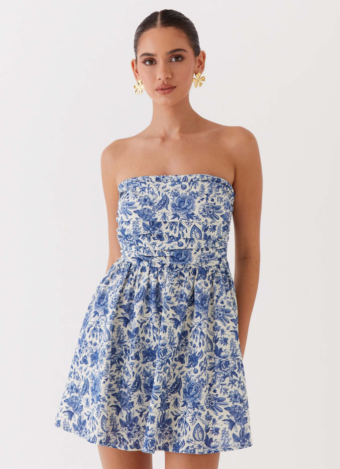 Forget Me Not Linen Mini Dress - Blue Paisley