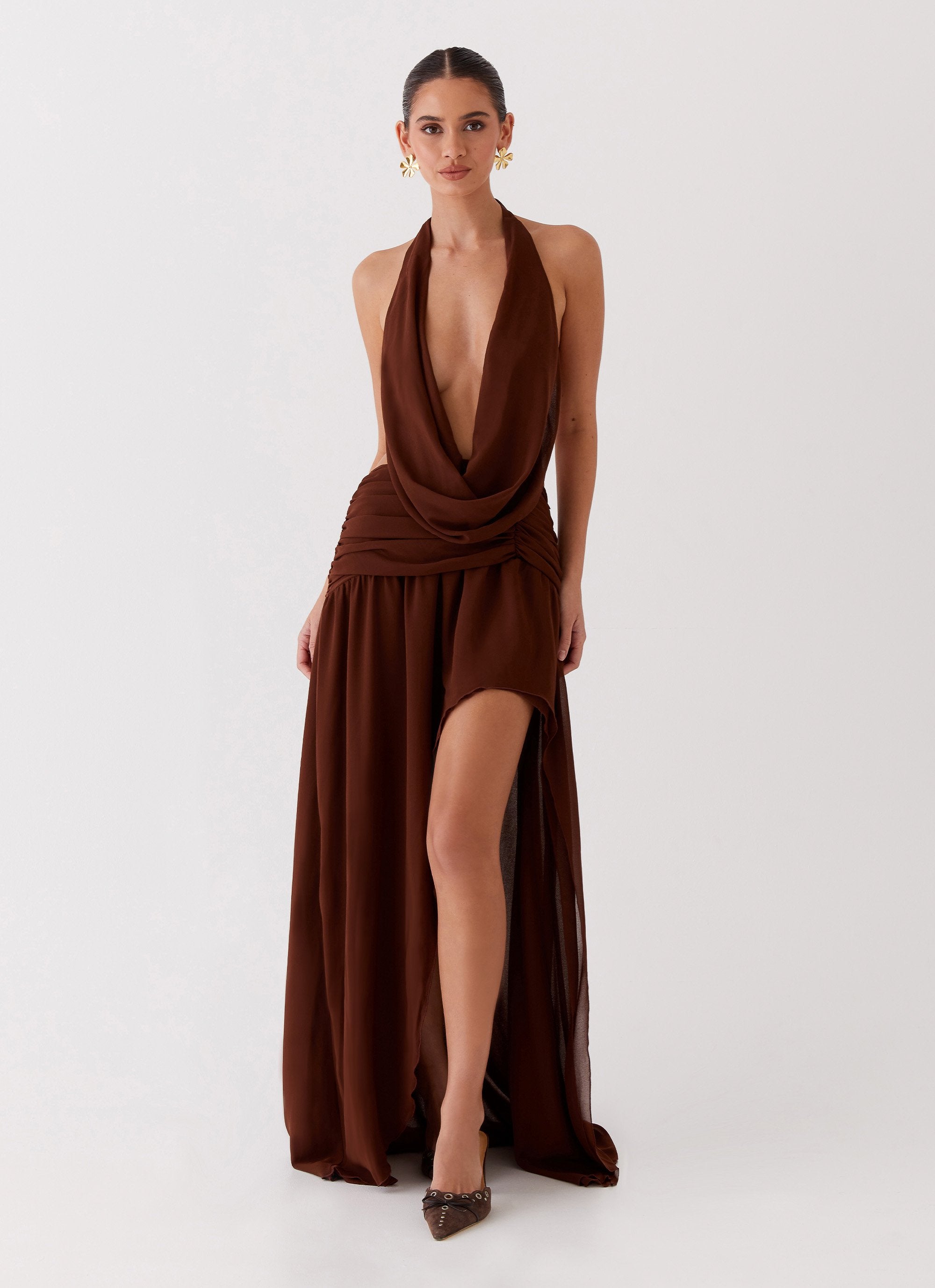 peppermayo brown dress Sterling Wrap Maxi Dress