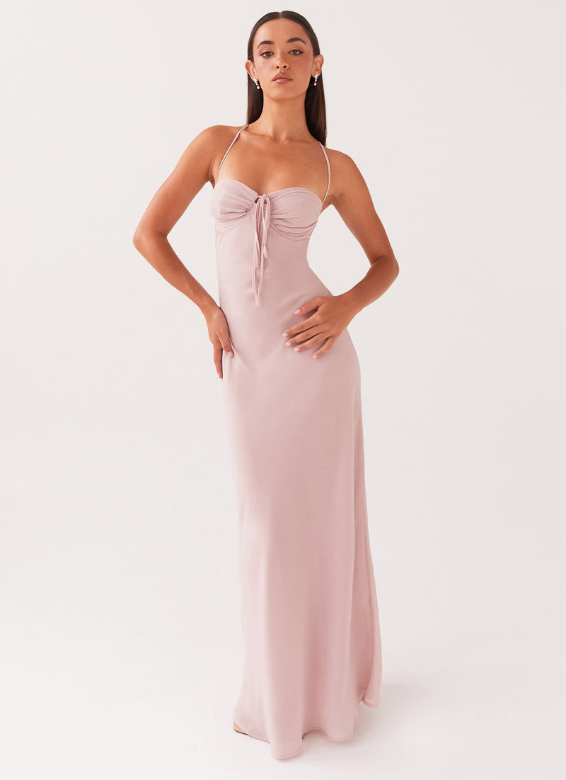Womens Aveline Maxi Dress in the colour Mauve in front of a light grey background