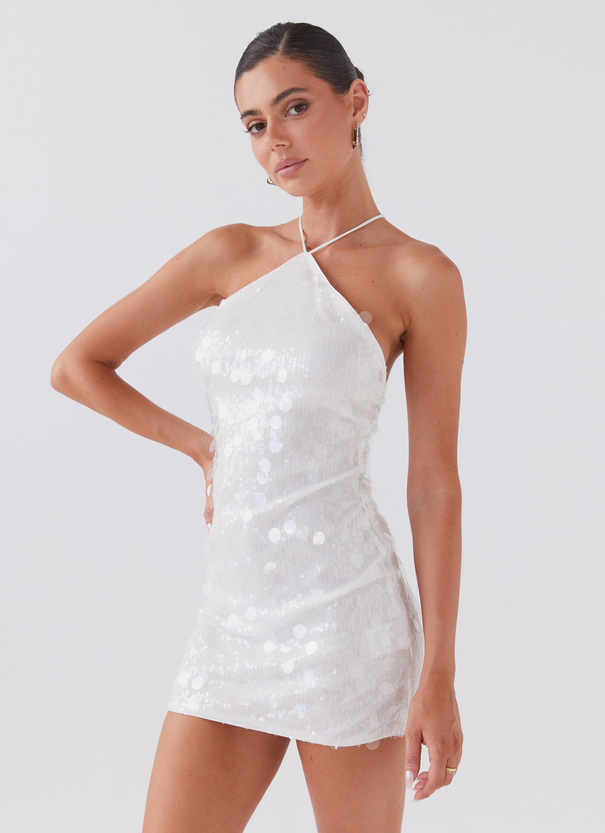 Glitz And Glamour Sequin Mini Dress Crystal Cloud – Peppermayo