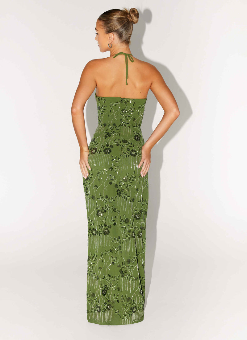 Phoenicia Beaded Maxi Dress - Khaki