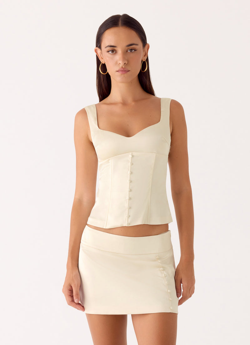 Posy Satin Mini Skirt - Ivory