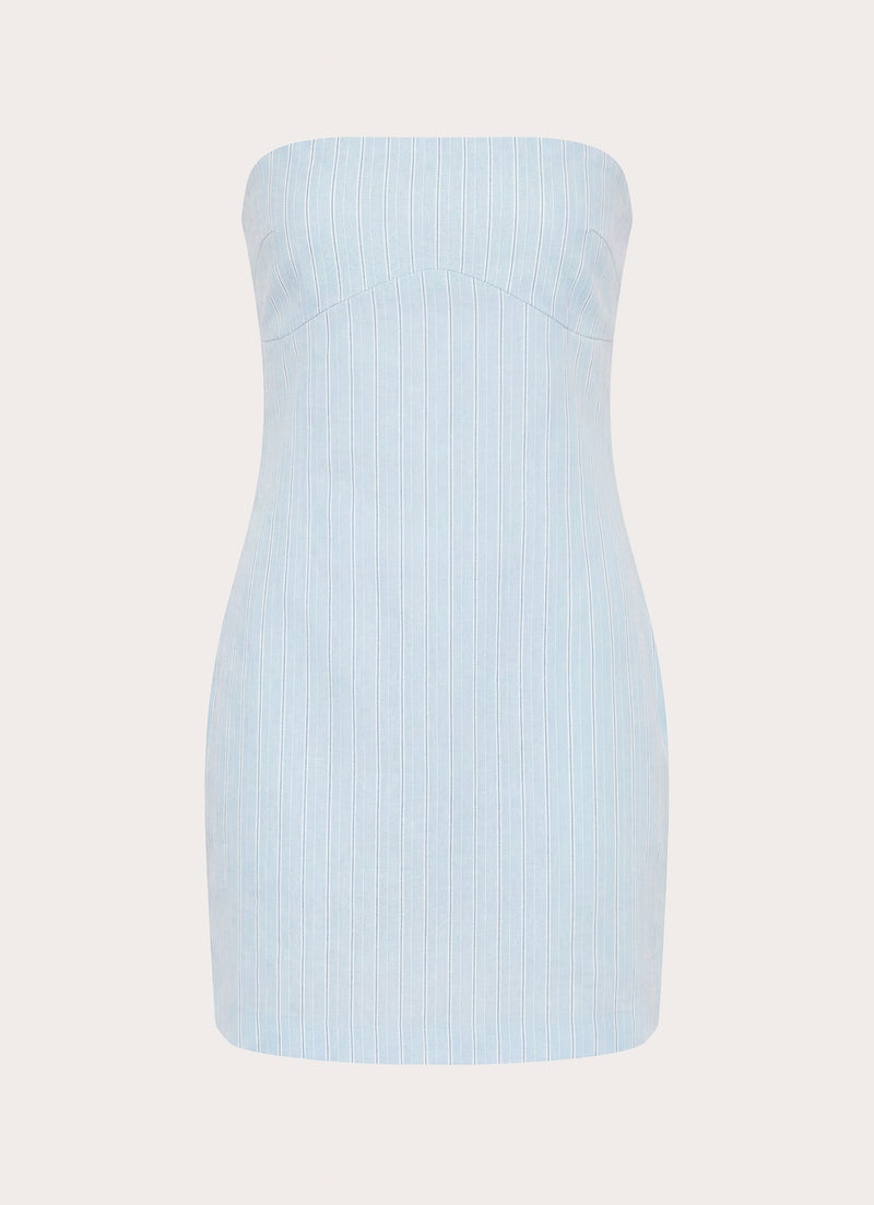 Reinna Cotton Strapless Mini Dress - Baby Blue Stripe