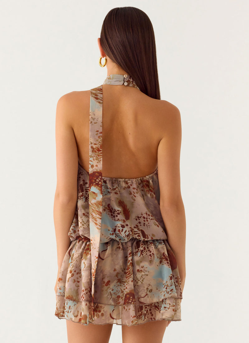 Rhodanthe Drop Waist Mini Dress - Desert Blur