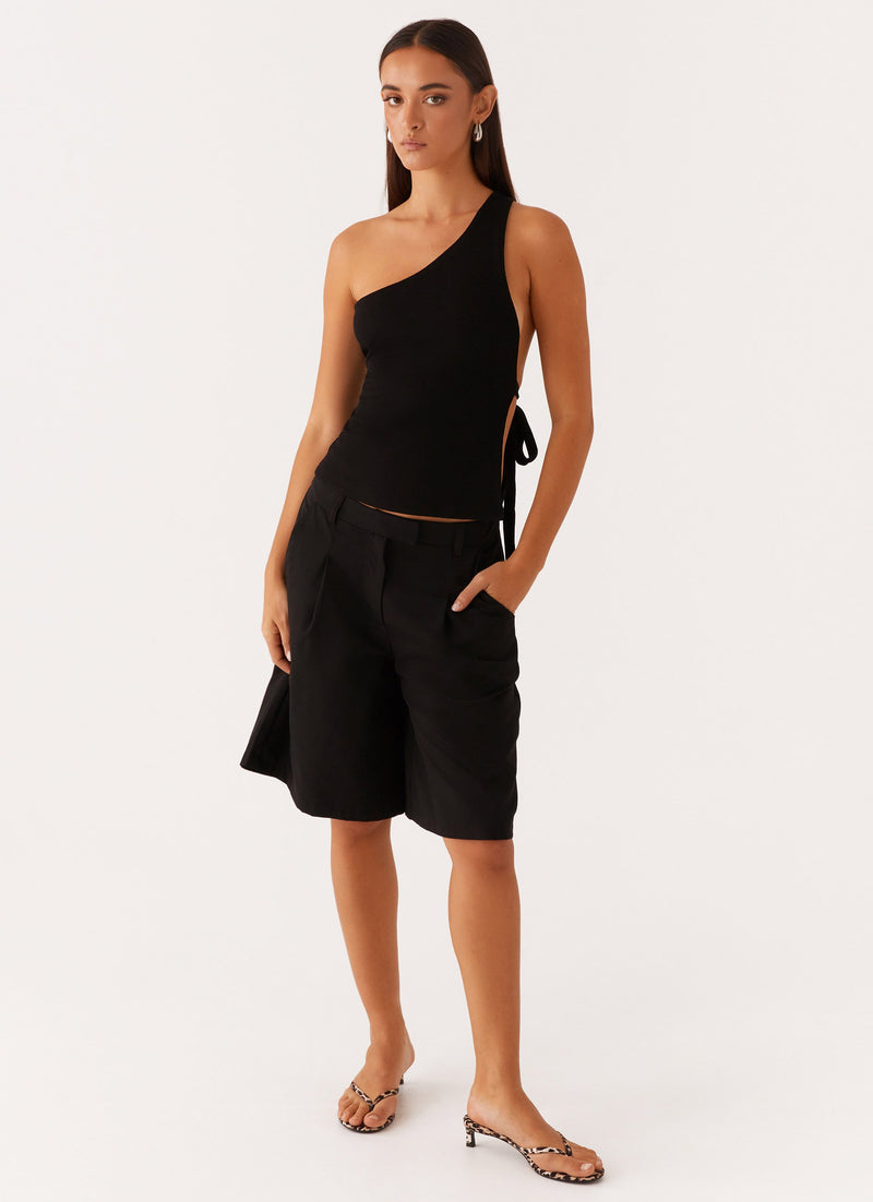 Safiya One Shoulder Top - Black
