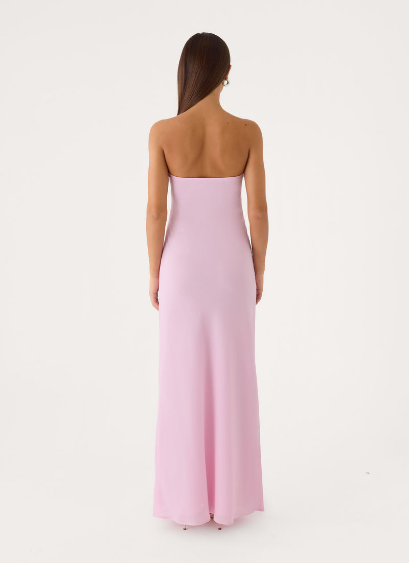 Sassafras Beaded Flower Strapless Maxi Dress - Soft Pink