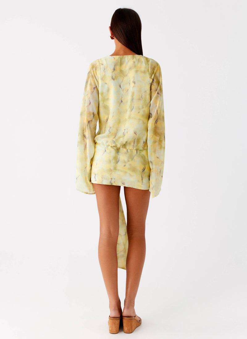 Sorrel Long Sleeve Mini Dress - Yellow Tie Dye