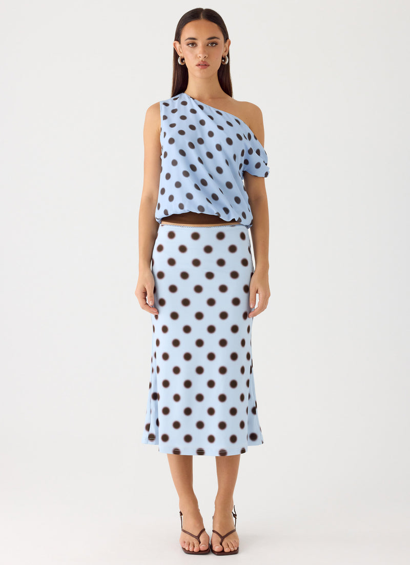 Stick Around Top - Blue Mocha Dot