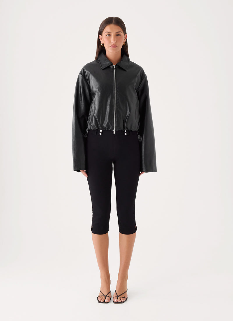 Sydney Faux Leather Bomber - Black