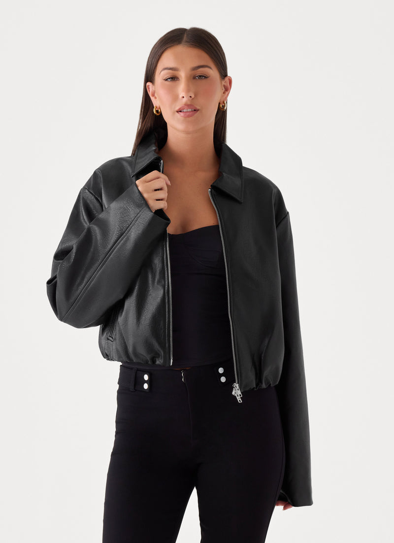 Sydney Faux Leather Bomber - Black