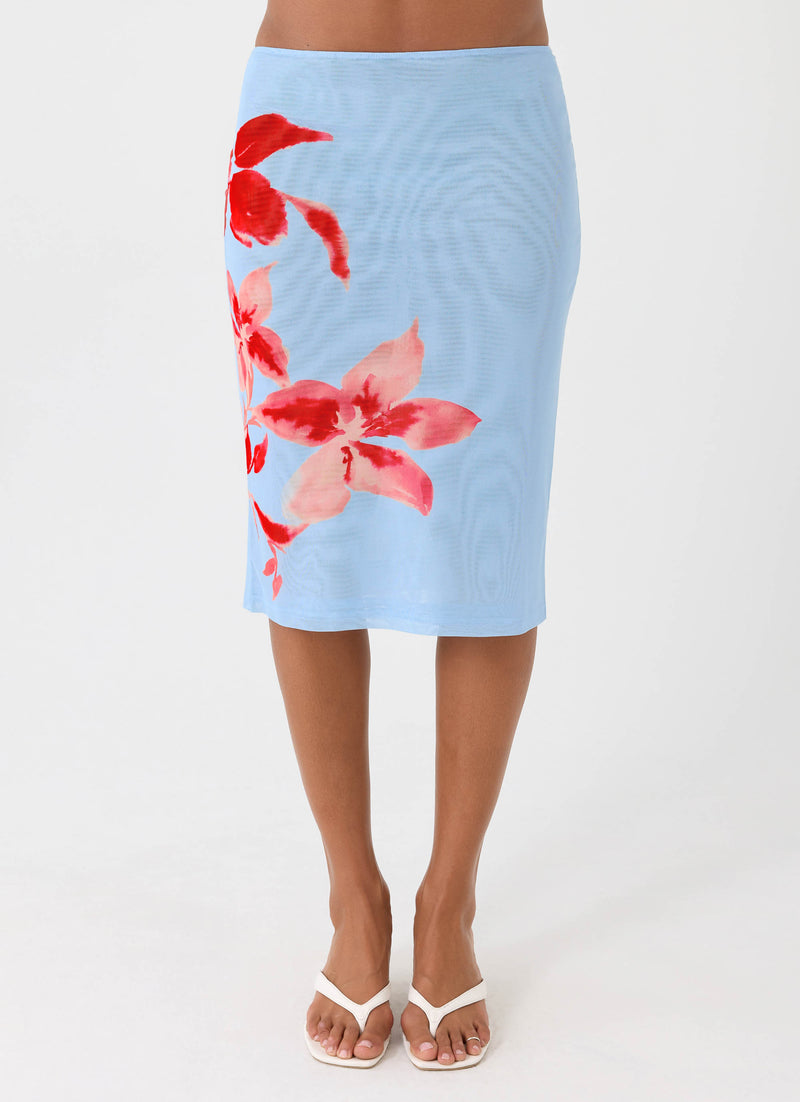 Tamia Midi Skirt - Blue Petal