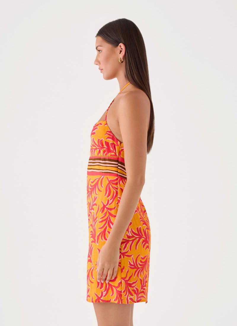Tropic Love Mini Dress - Saffron Palm Print