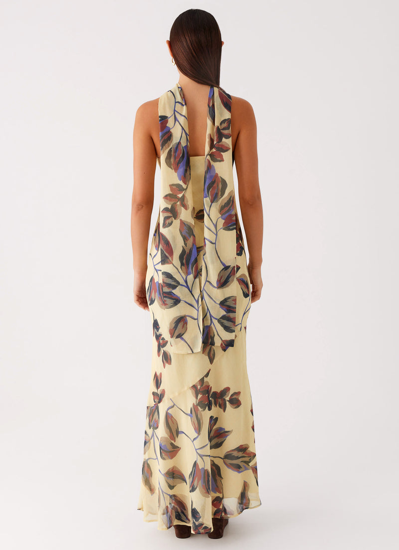 Under the Pagoda Maxi Dress - Buttercream Leaf Print