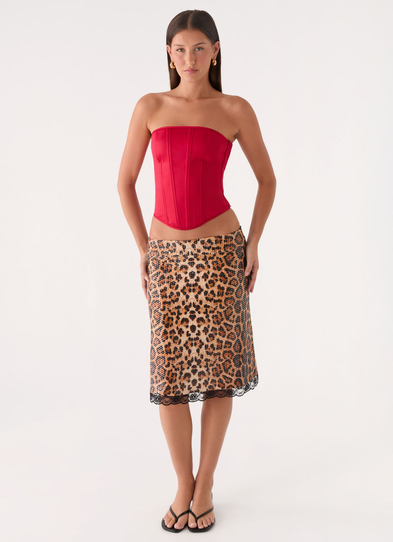 Vania Sequin Low Rise Midi Skirt - Shimmer Leopard