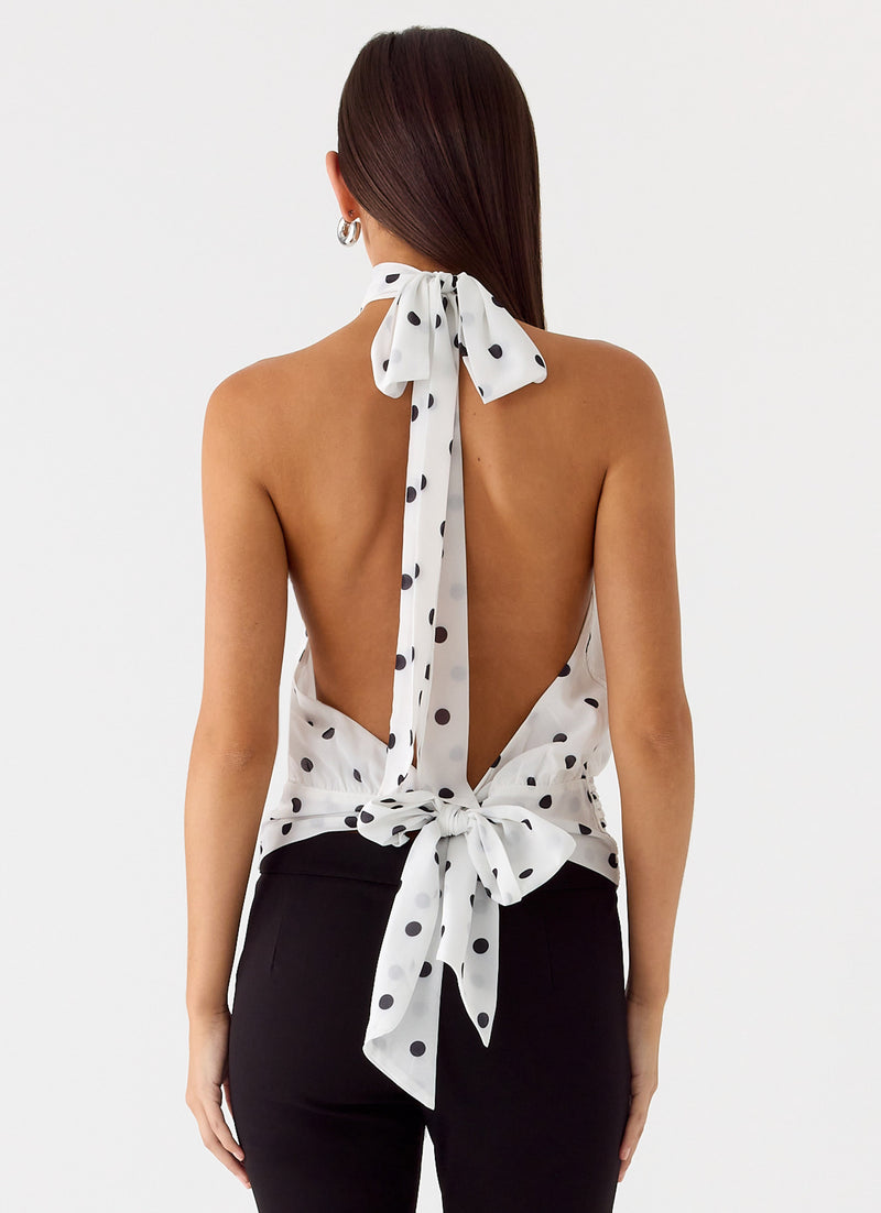 Willow Chiffon Top - White Polkadot