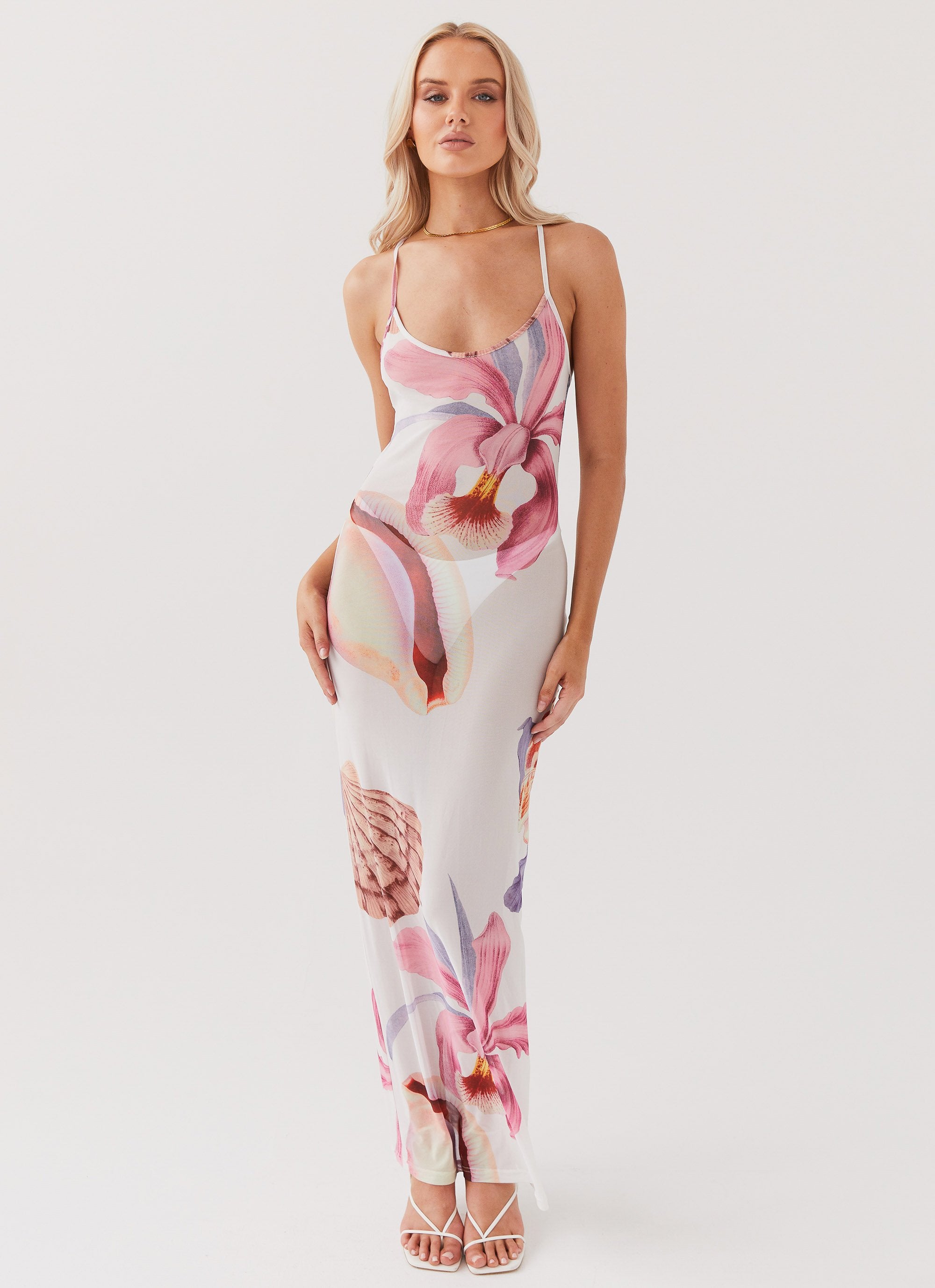 peppermayo pink flower dress Euphoric Beaded Maxi Bust cups Pepper Mayo Lover Floral Dress
