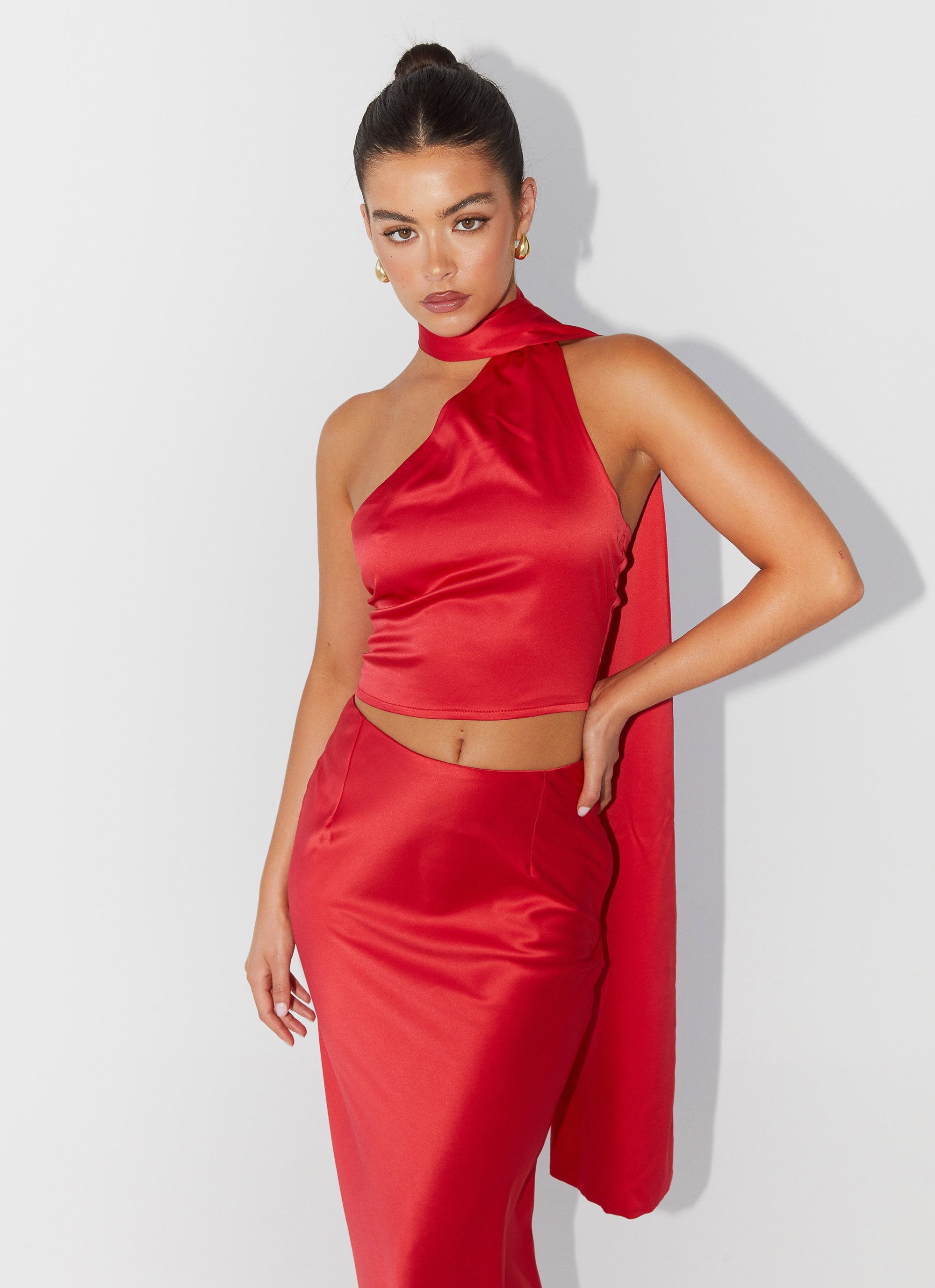 Josefina Satin Scarf Top Rouge Red – Peppermayo